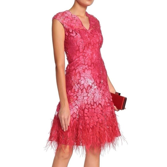 Elie Tahari Pink Feather Embroidered Tulle Midi Dress - Picture 1 of 13
